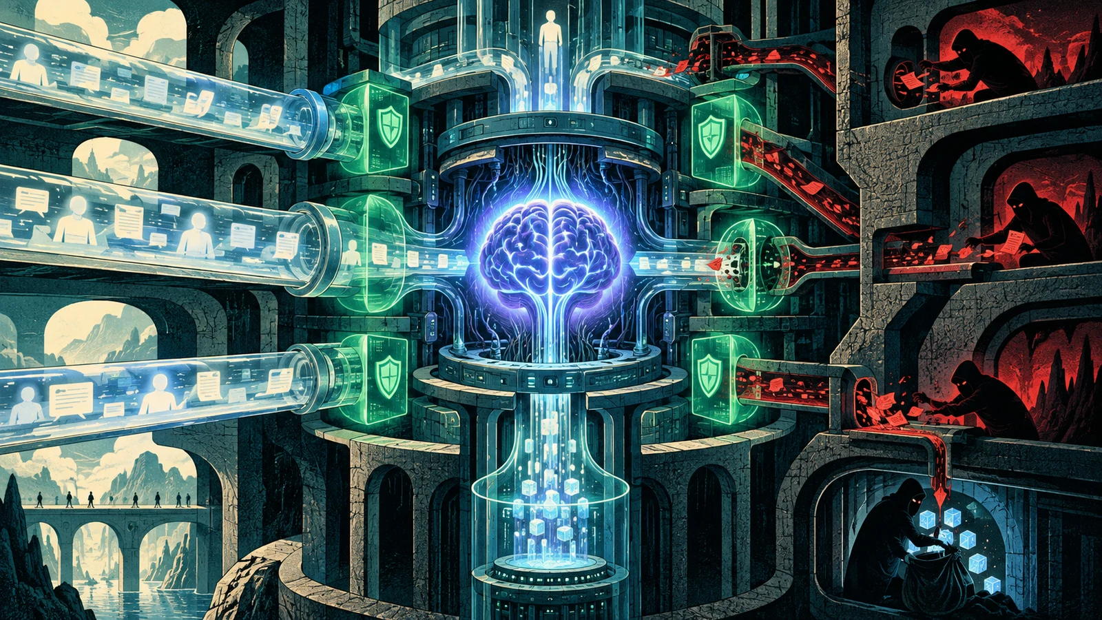 Illustrated cybersecurity scene for Prompt Injection: The Security Flaw Built Into LLMs