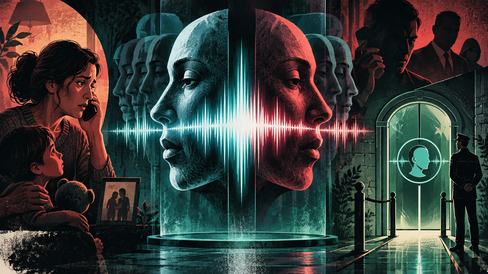Illustrated cybersecurity scene for AI Voice Cloning Scams: When the Voice You Trust Isn't Real