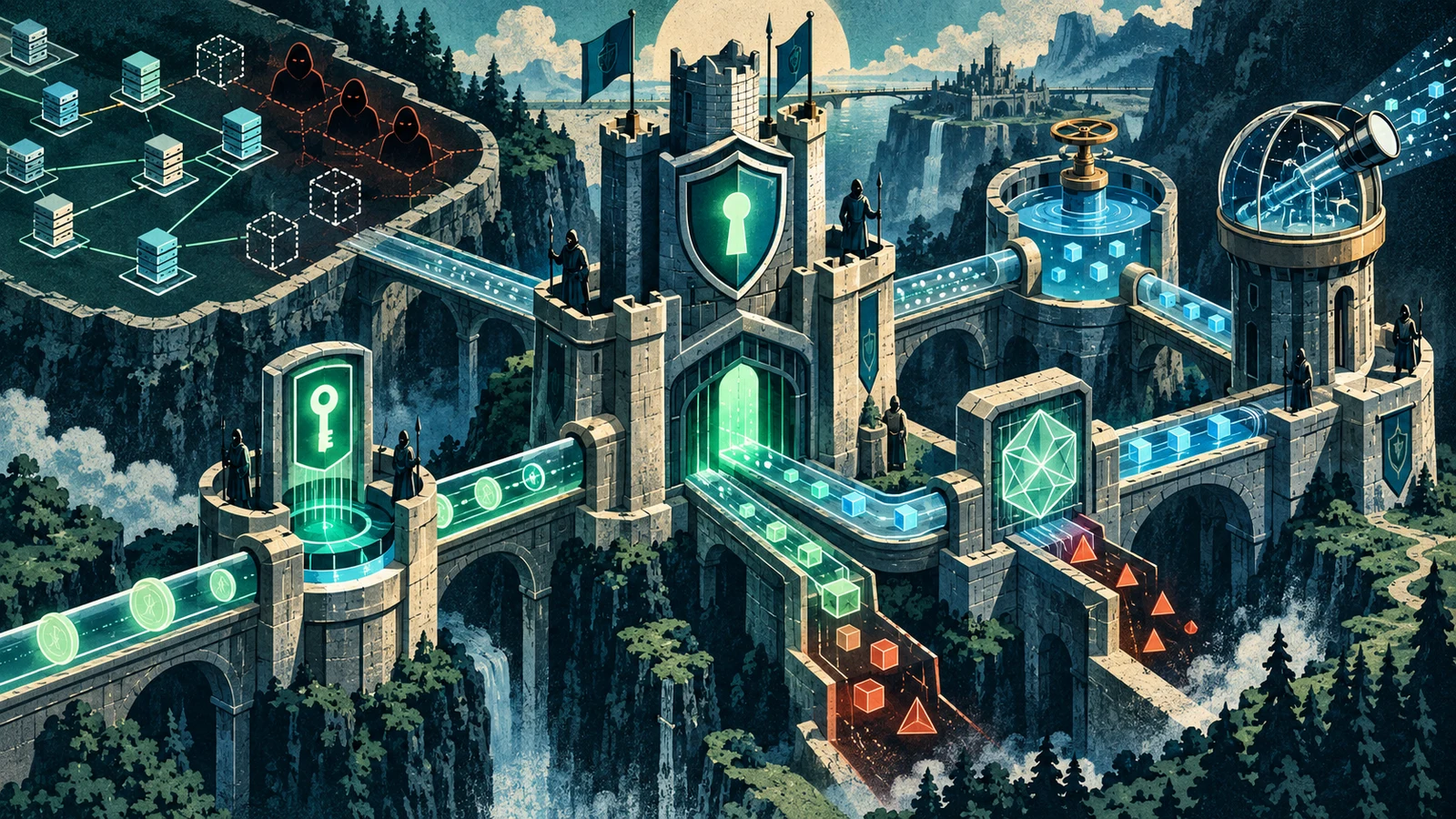 Illustrated cybersecurity scene for API Security Best Practices: Building the Defensive Program