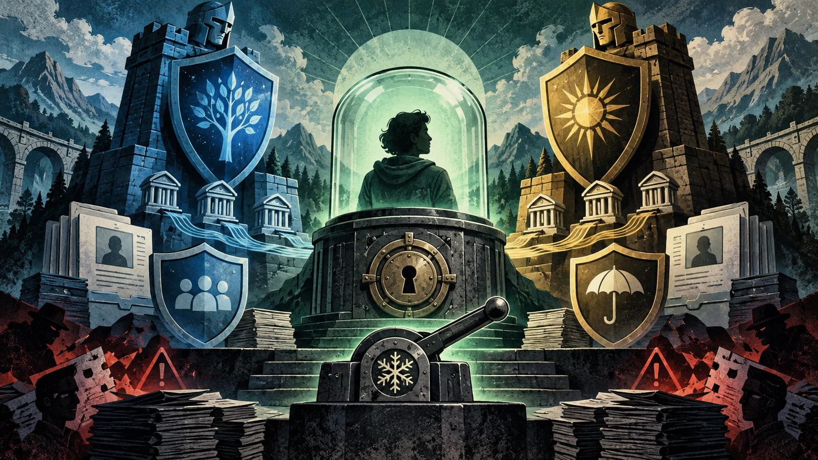 Illustrated cybersecurity scene for Aura vs IdentityForce: Which Identity Theft Service Is Worth It Illustrated cybersecurity scene for Aura vs IdentityForce: Which Identity Theft Service Is Worth It