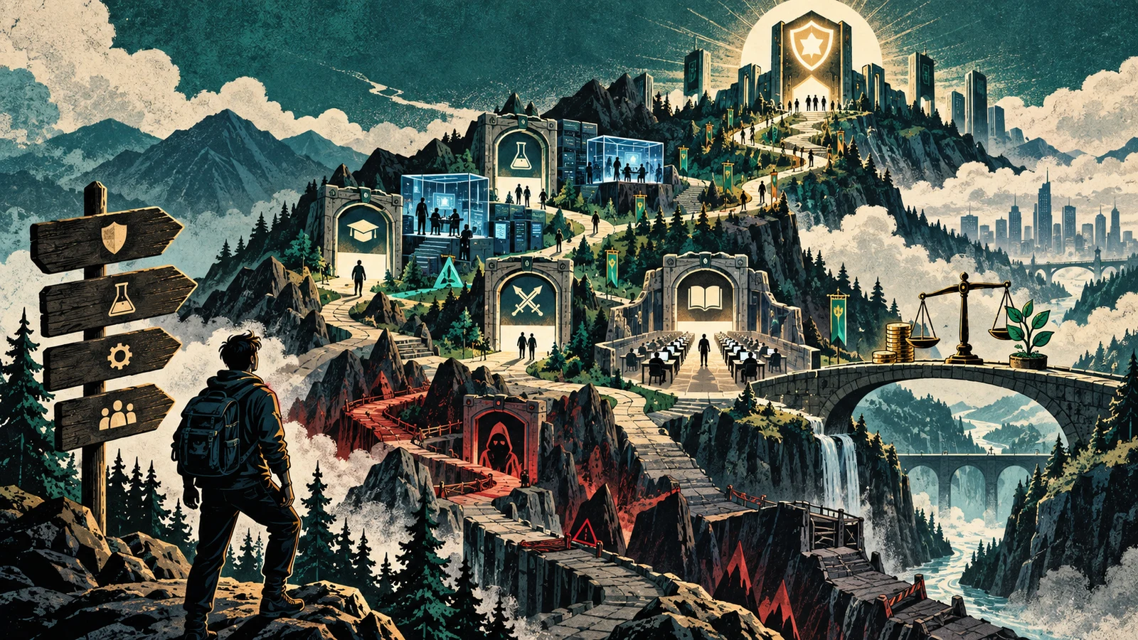 Illustrated cybersecurity scene for Best Cybersecurity Certifications & Courses