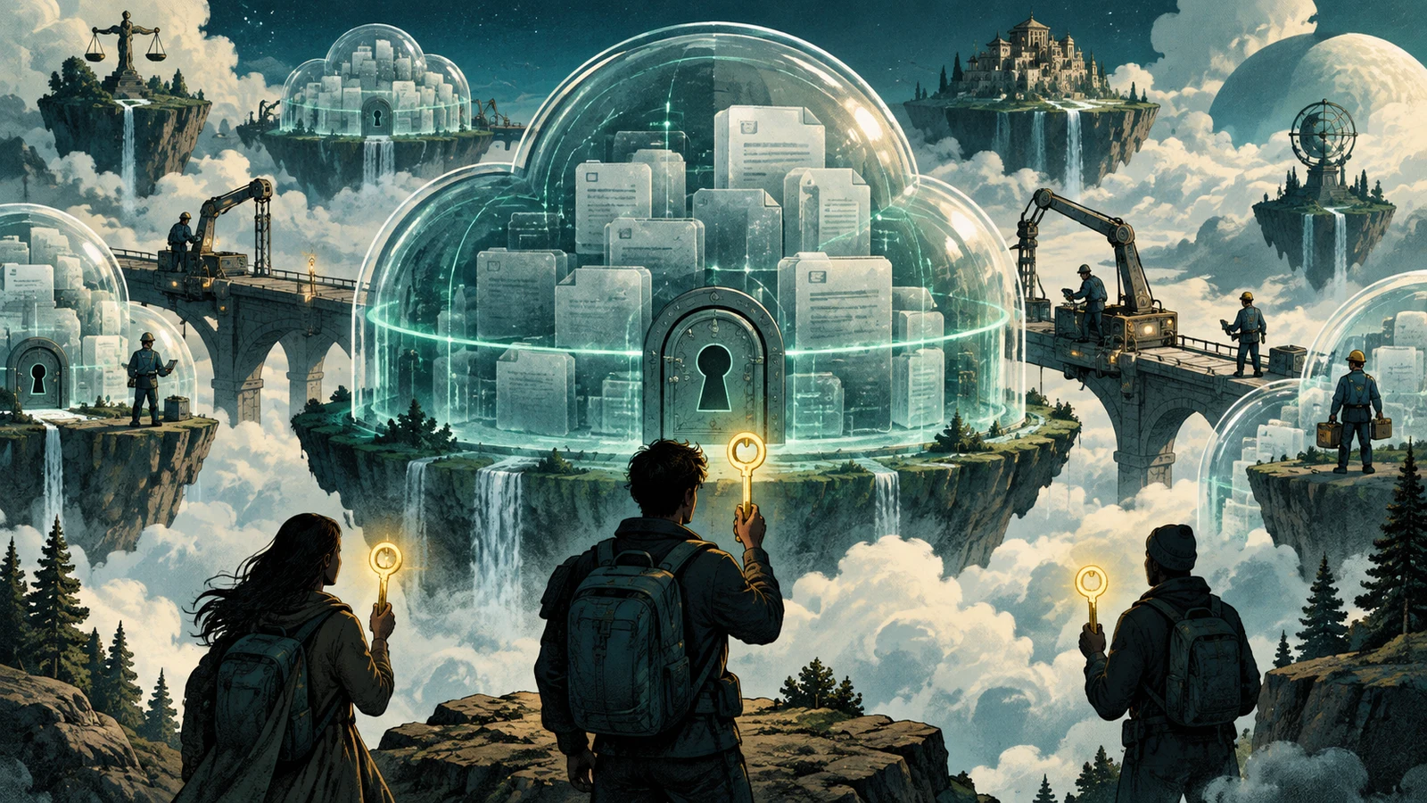 Illustrated cybersecurity scene for Best Encrypted Cloud Storage (Zero-Knowledge)