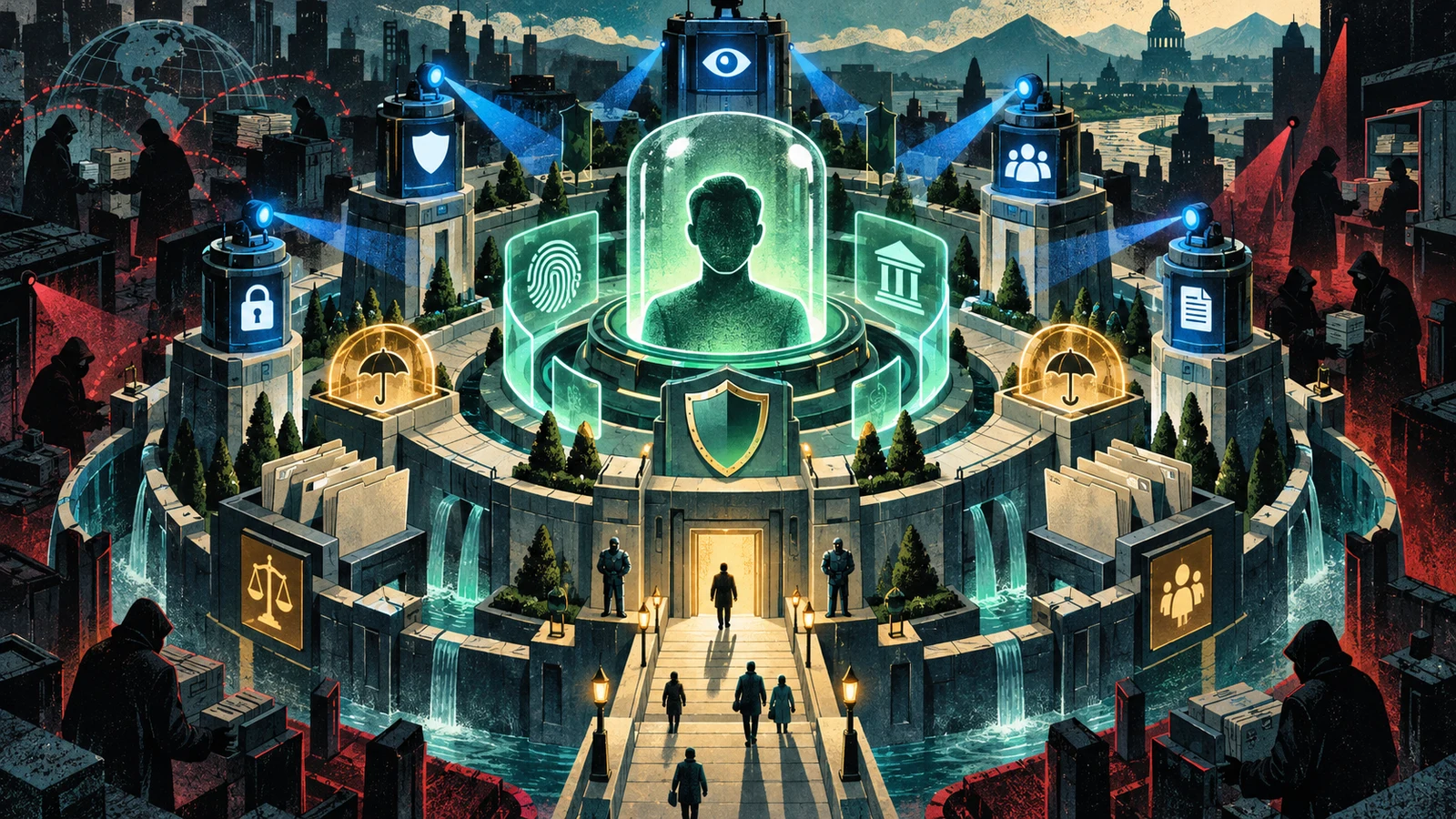 Illustrated cybersecurity scene for Best Identity Theft Protection Services