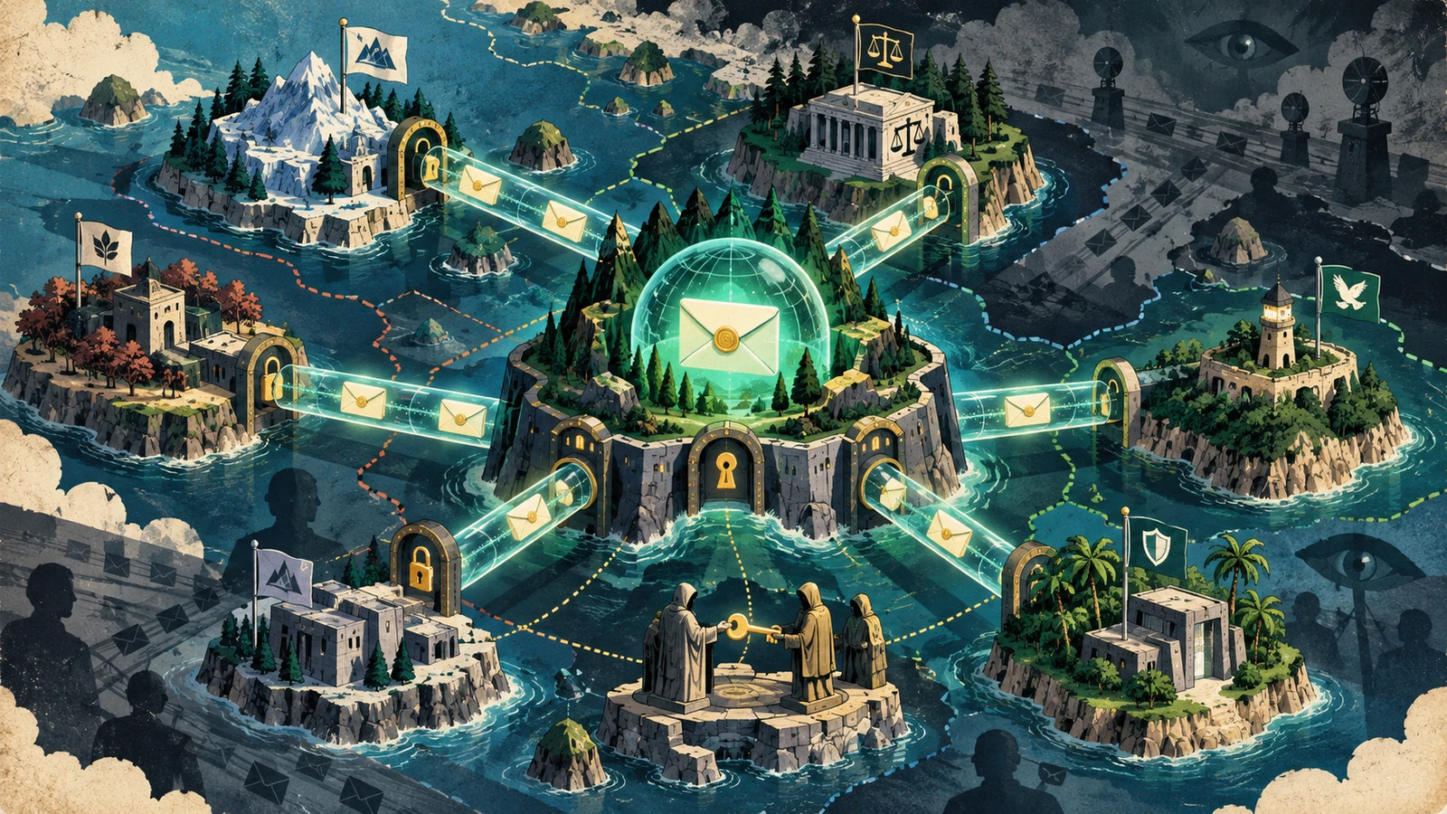 Illustrated cybersecurity scene for Best Secure & Encrypted Email Providers