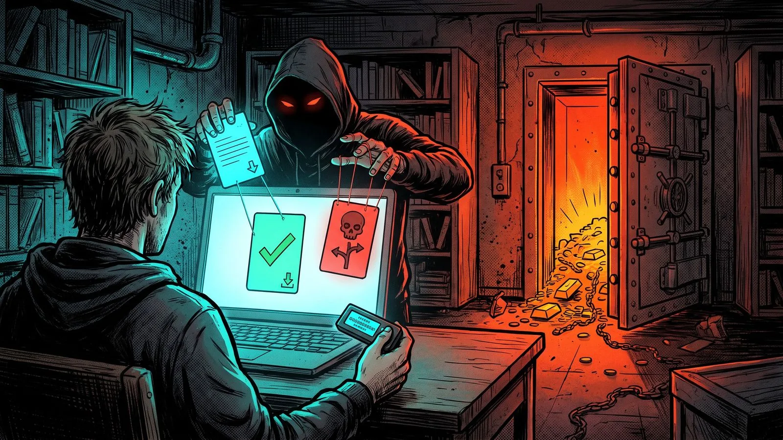 Illustrated cybersecurity scene for Blind Signing: How Crypto Signers Approve Transactions They Cannot Read