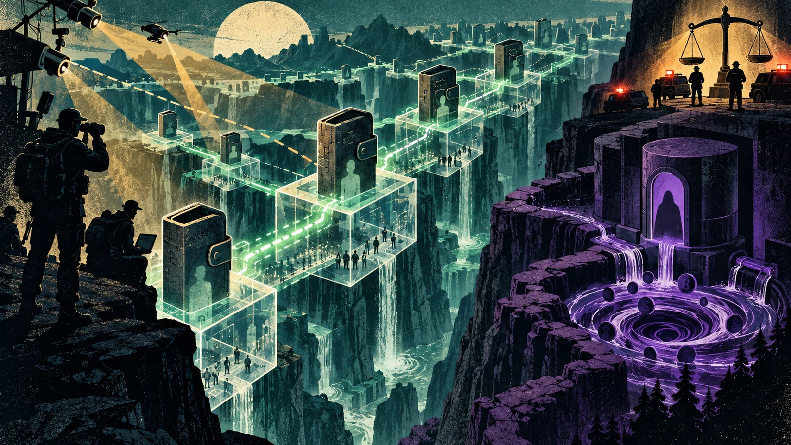 Illustrated cybersecurity scene for Blockchain Privacy: What's Actually Anonymous