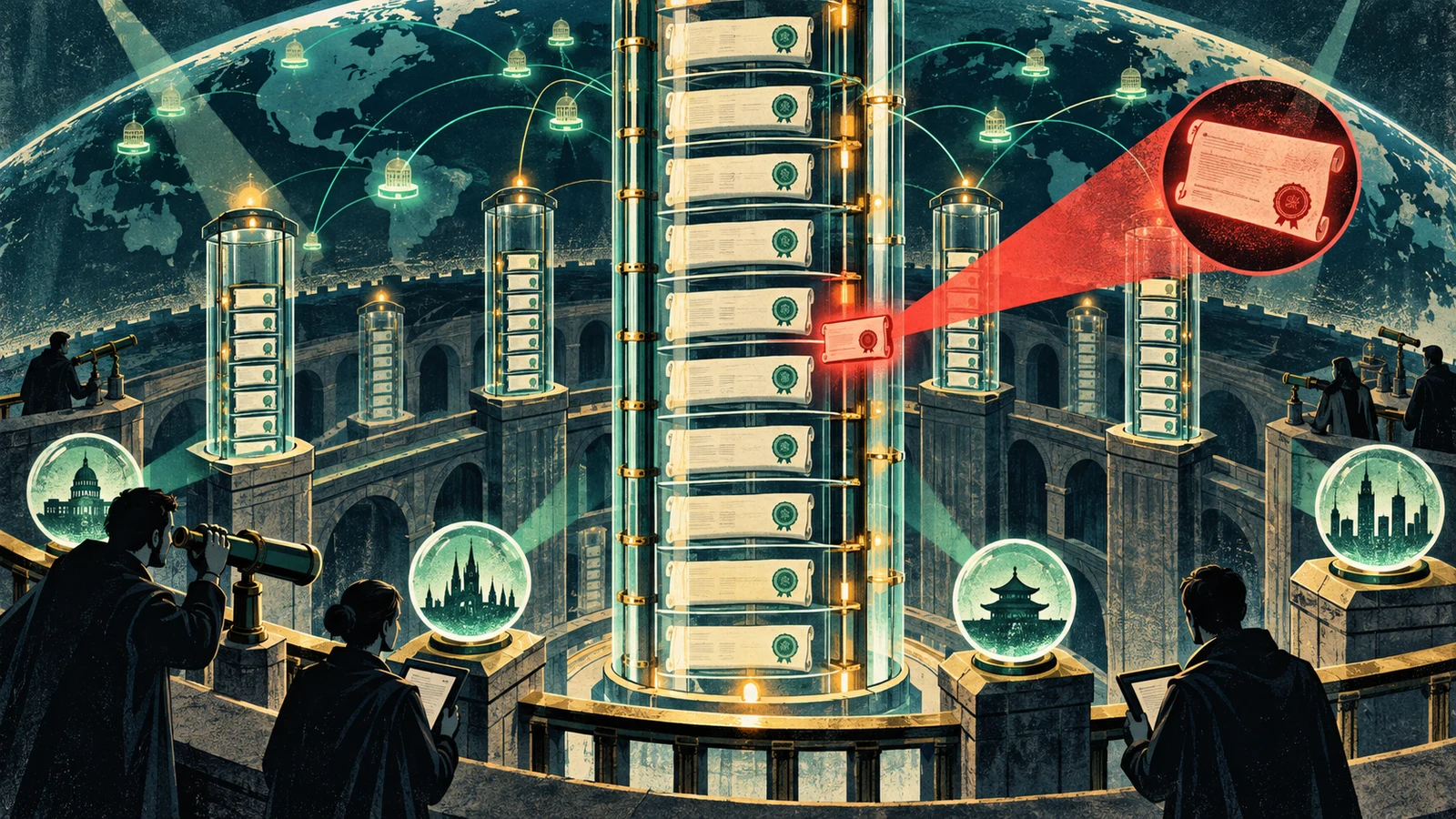Illustrated cybersecurity scene for Certificate Transparency: CT Logs and Mis-Issuance