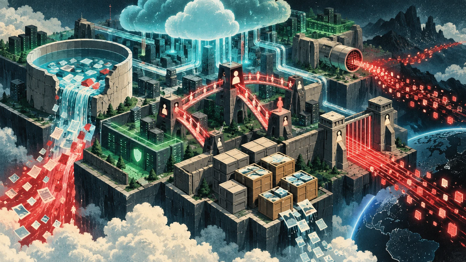 Illustrated cybersecurity scene for Cloud Misconfigurations: The Settings That Leak Data