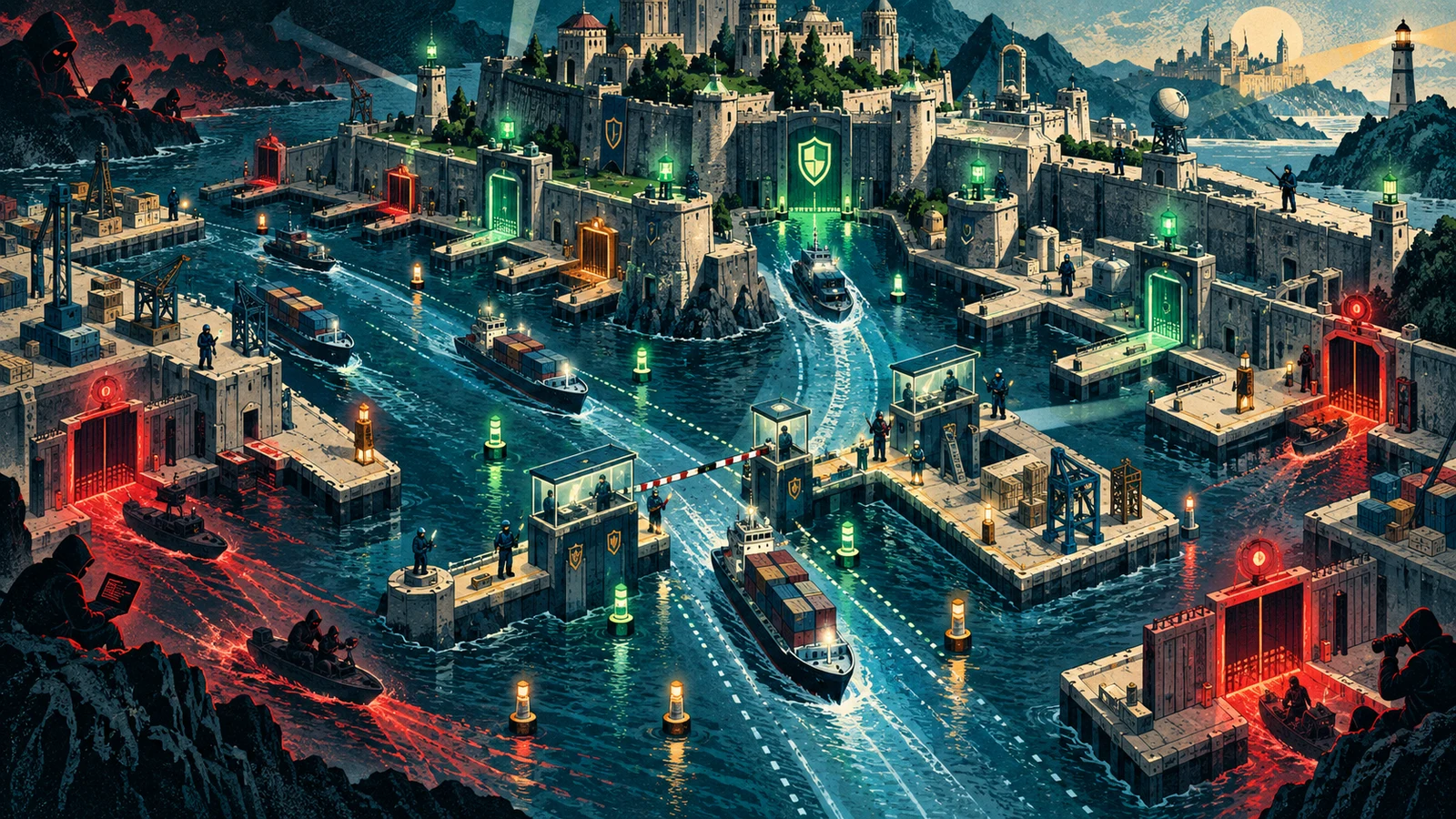 Illustrated cybersecurity scene for Common Ports Attackers Target, and How to Harden Them