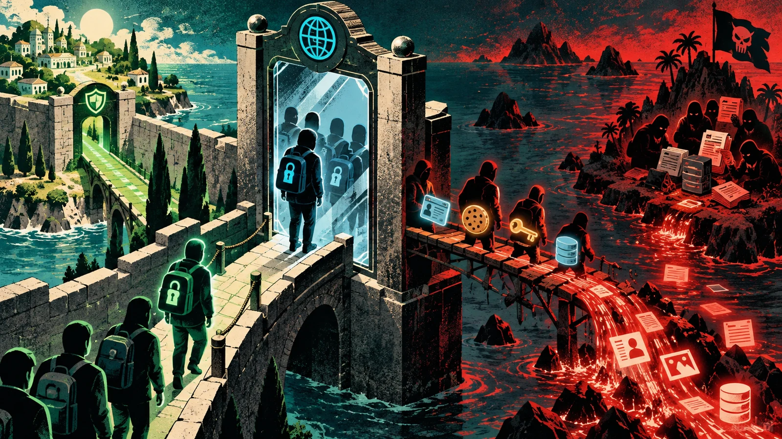 Illustrated cybersecurity scene for CORS Misconfiguration: When Permissive Origins Leak Data Illustrated cybersecurity scene for CORS Misconfiguration: When Permissive Origins Leak Data