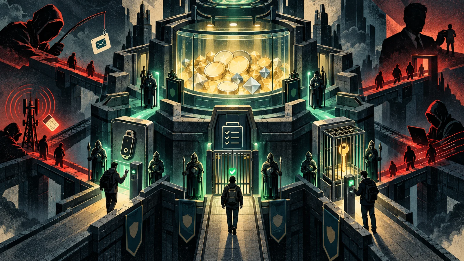 Illustrated cybersecurity scene for Crypto Exchange Security: Protecting Your Account