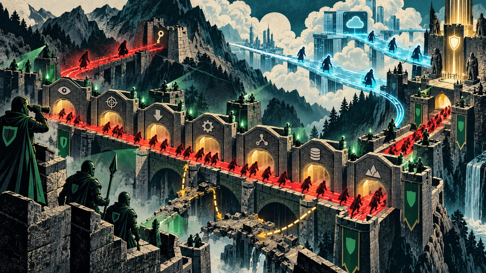 Illustrated cybersecurity scene for The Cyber Kill Chain: Seven Phases and Their Limits Illustrated cybersecurity scene for The Cyber Kill Chain: Seven Phases and Their Limits