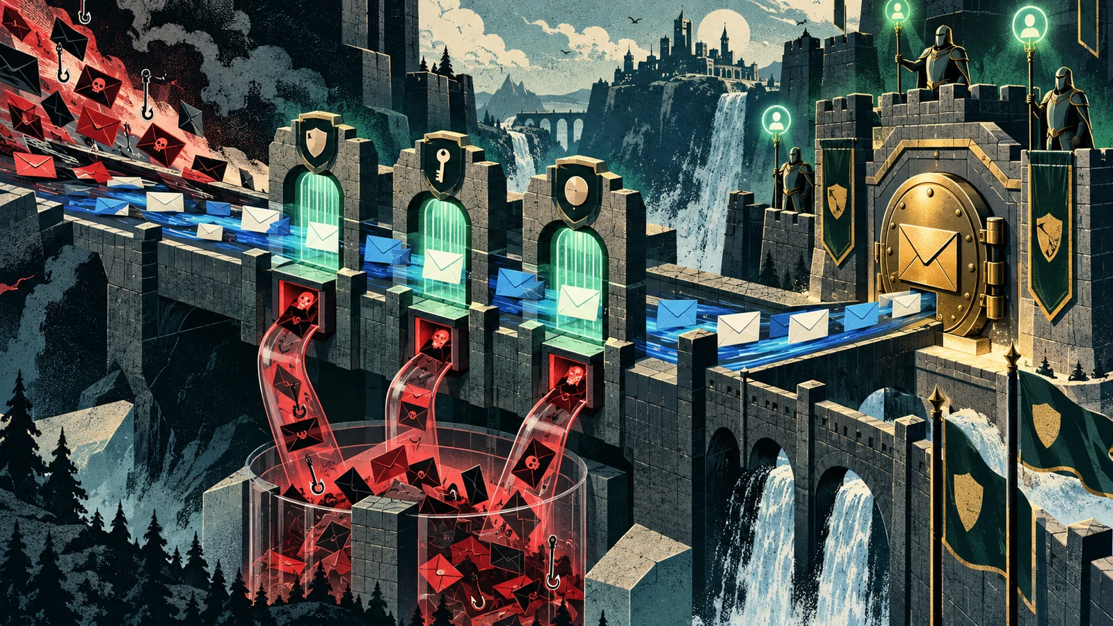 Illustrated cybersecurity scene for Email Security: How to Lock Down Your Most Attacked Surface Illustrated cybersecurity scene for Email Security: How to Lock Down Your Most Attacked Surface