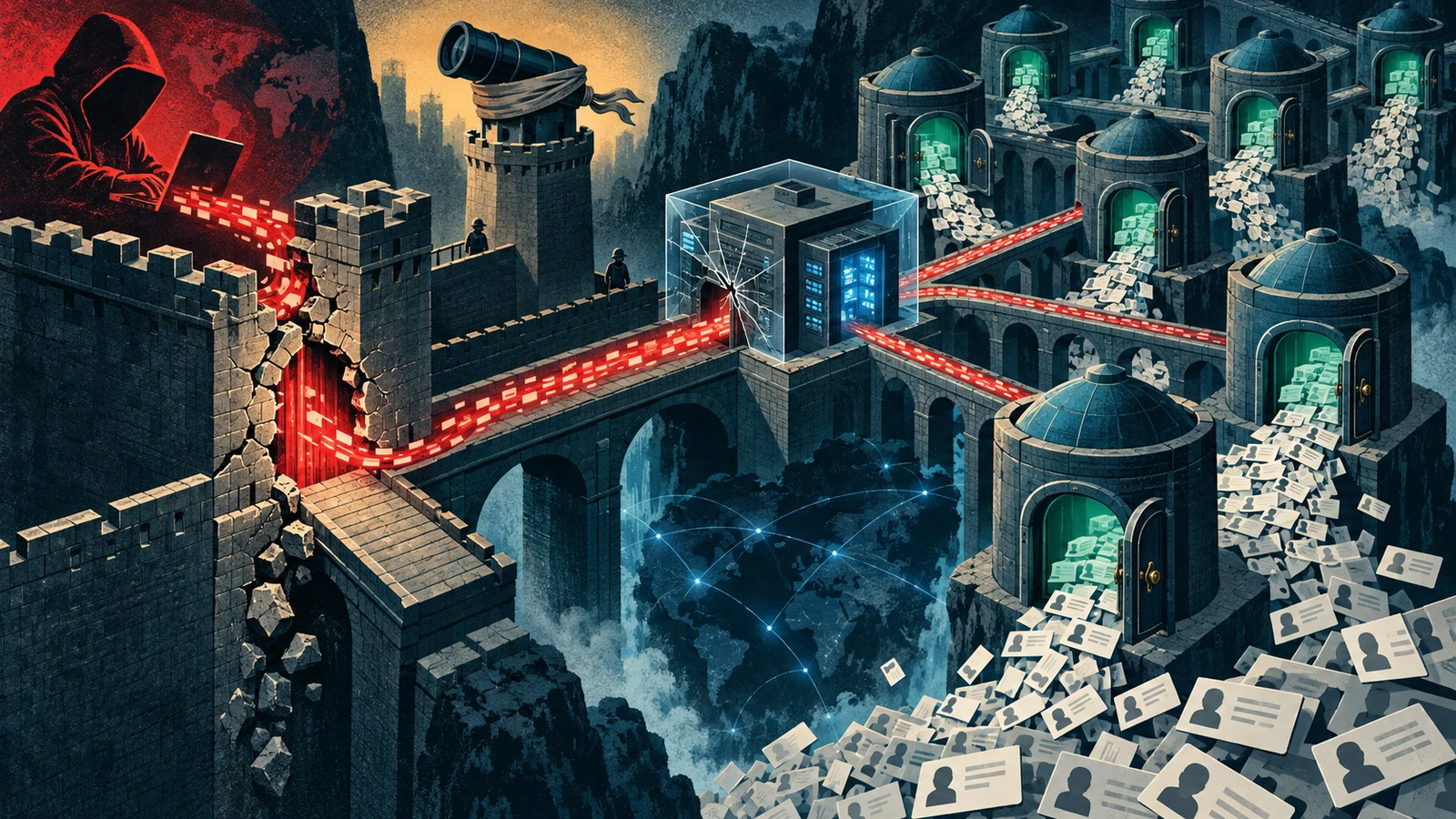 Illustrated cybersecurity scene for The Equifax Breach: An Unpatched Struts Bug and 147 Million Records