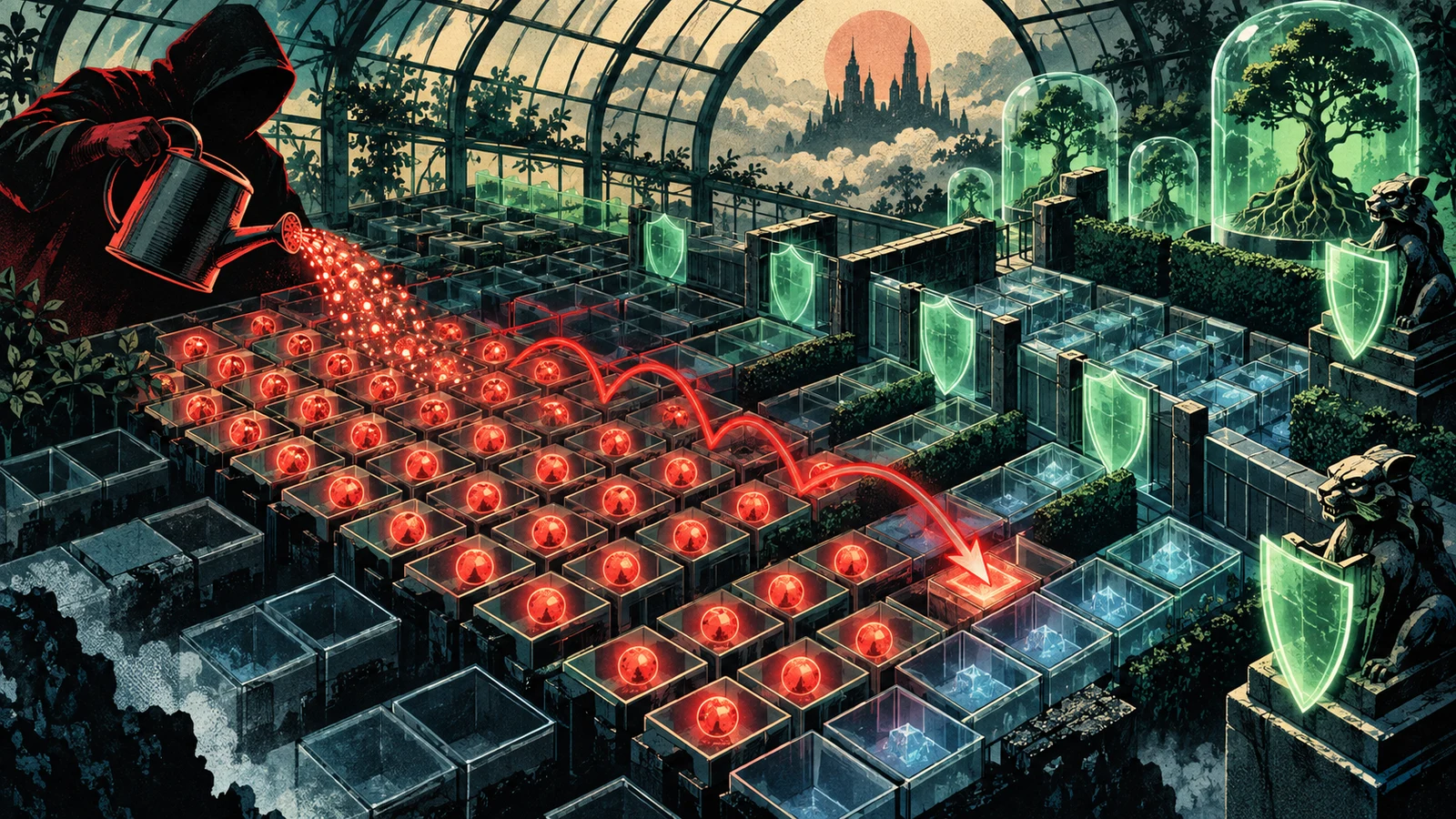 Illustrated cybersecurity scene for Heap Spraying: Grooming Memory for Predictable Addresses