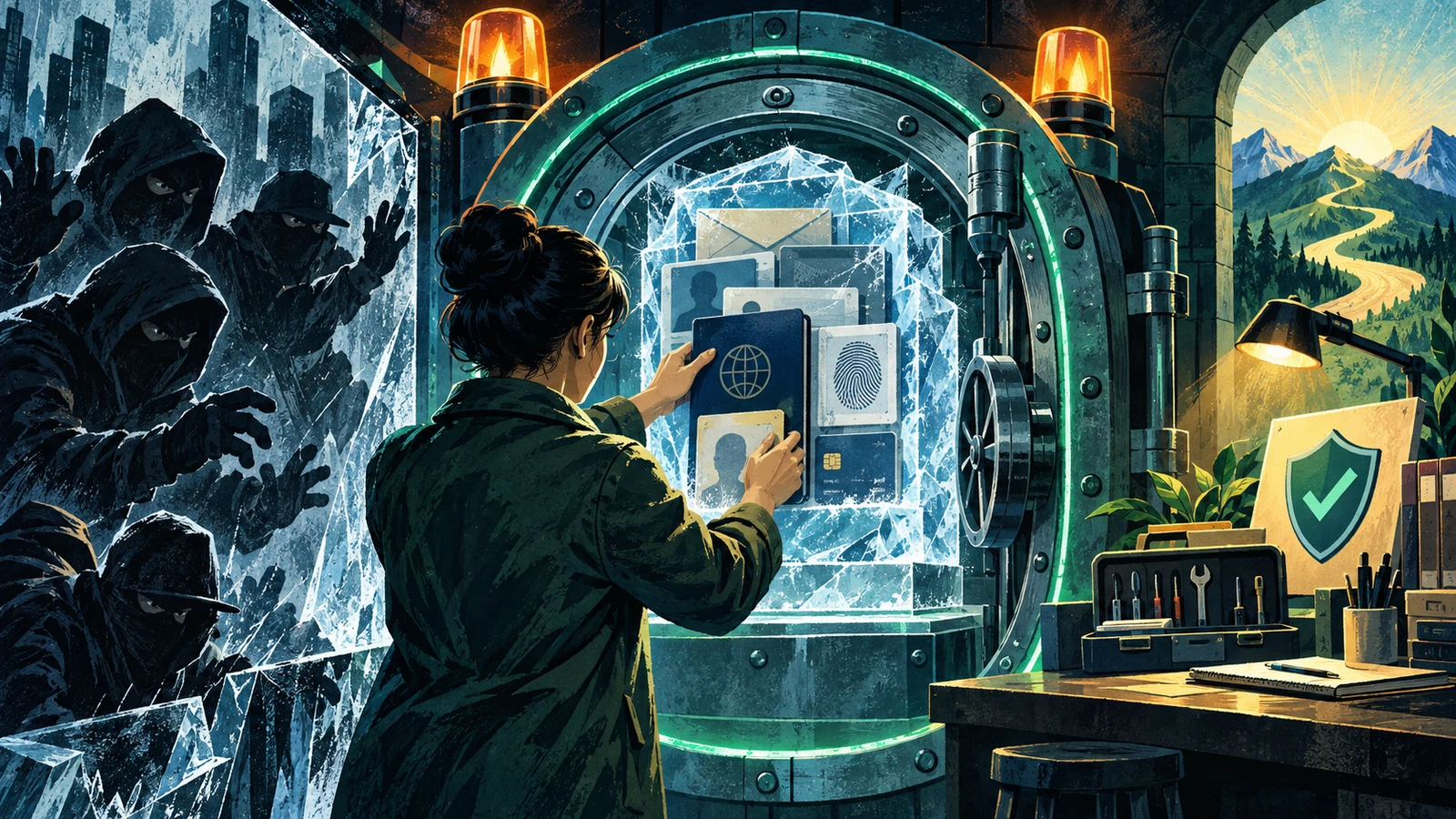 Illustrated cybersecurity scene for How to Prevent Identity Theft: Freezes, Alerts and Recovery