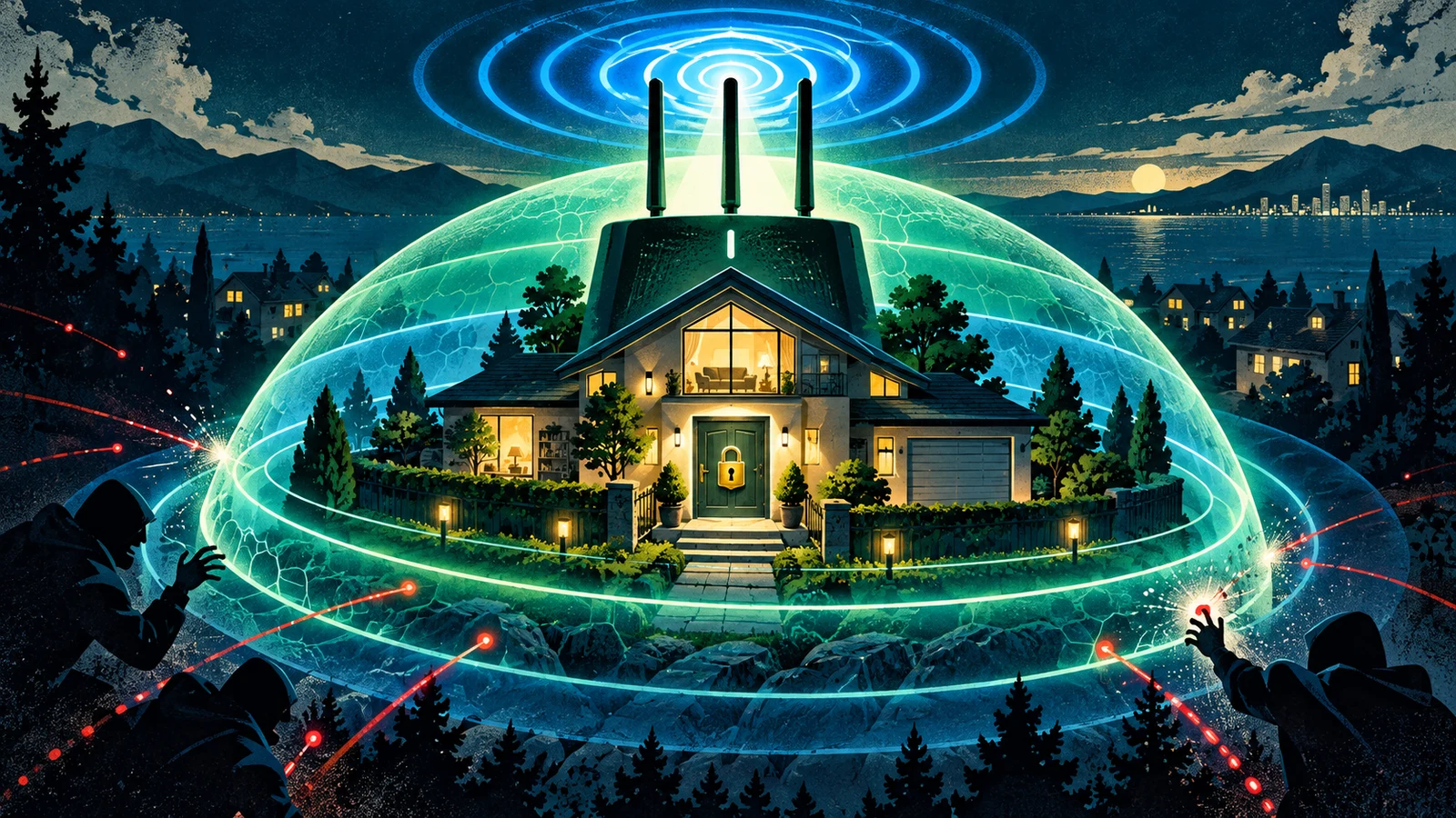 Illustrated cybersecurity scene for How to Secure Your WiFi Network