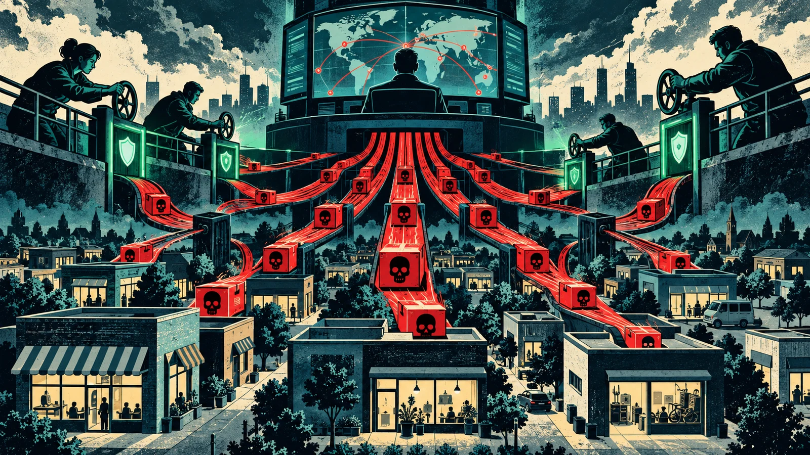 Illustrated cybersecurity scene for The Kaseya VSA Attack: Ransomware Through the Management Tool