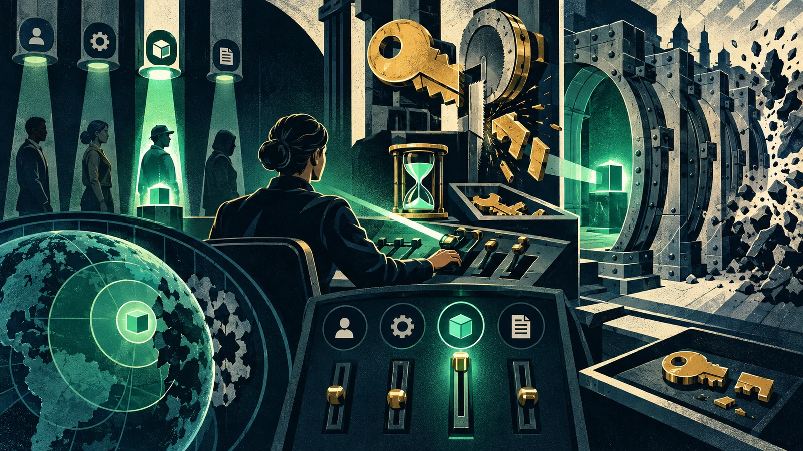 Illustrated cybersecurity scene for Principle of Least Privilege: Scope, Time, and Blast Radius