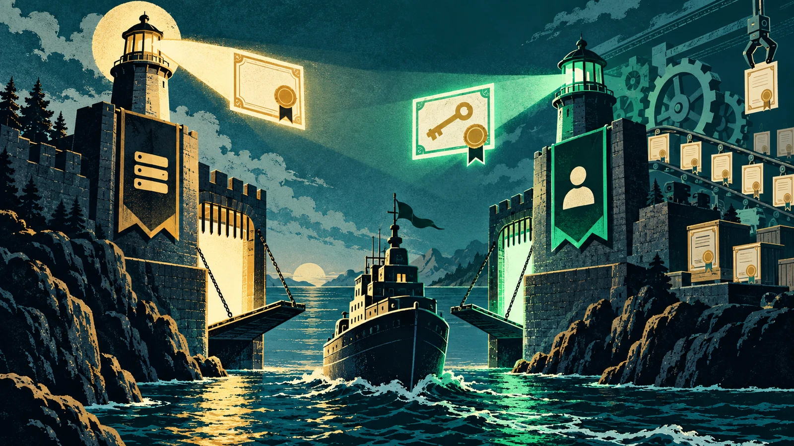 Illustrated cybersecurity scene for mTLS vs TLS: What Mutual Authentication Actually Adds