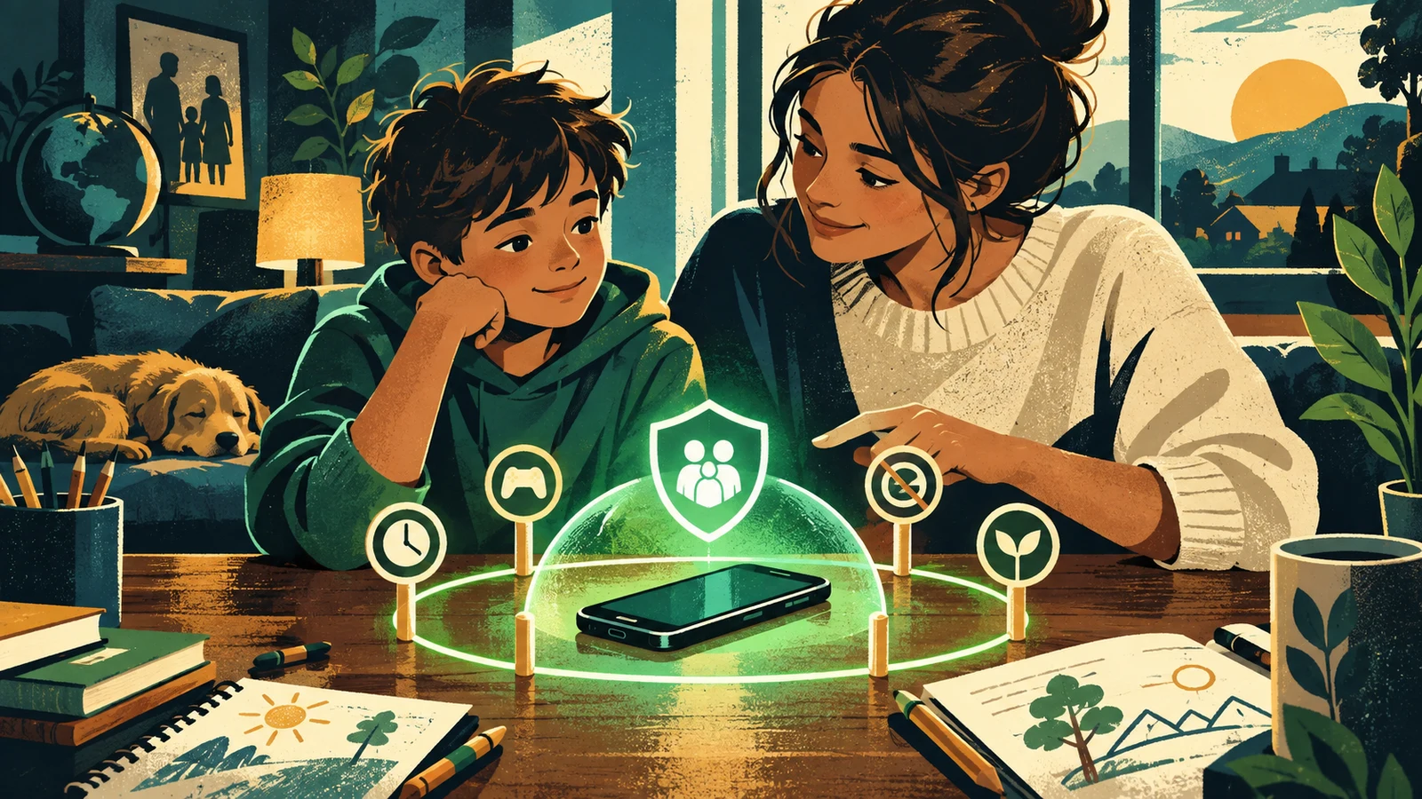 Illustrated cybersecurity scene for Parental Monitoring: What You Need to Know