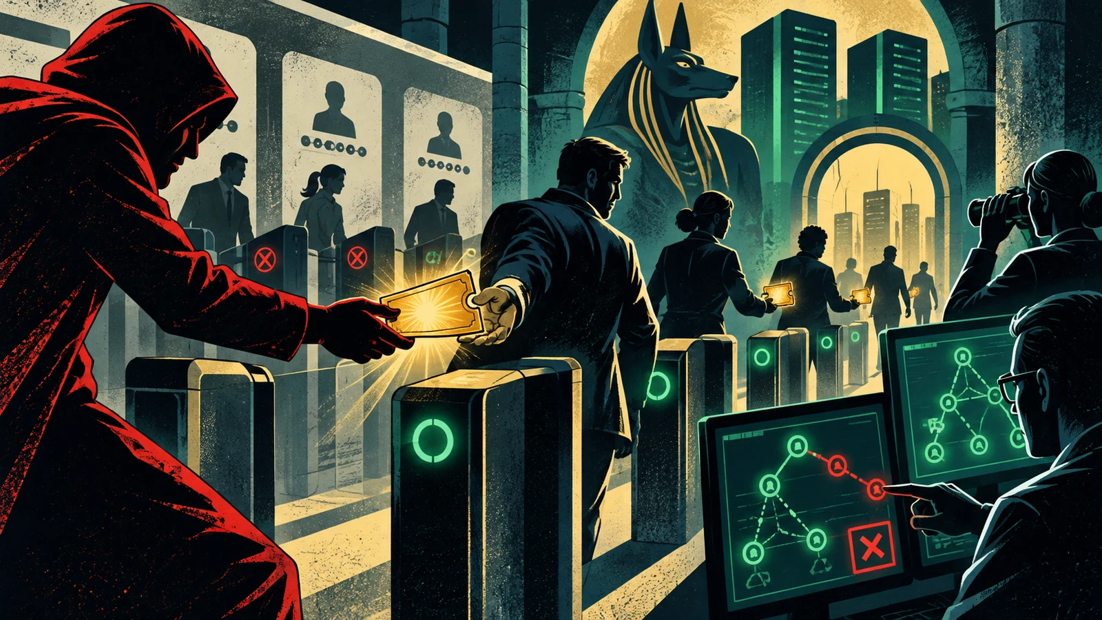 Illustrated cybersecurity scene for Pass the Ticket: Reusing Kerberos Tickets for Access