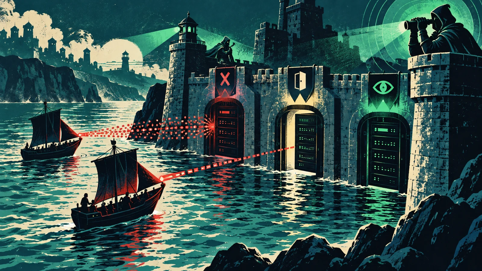 Illustrated cybersecurity scene for Port Scanning: SYN, Connect & UDP Scans Illustrated cybersecurity scene for Port Scanning: SYN, Connect & UDP Scans