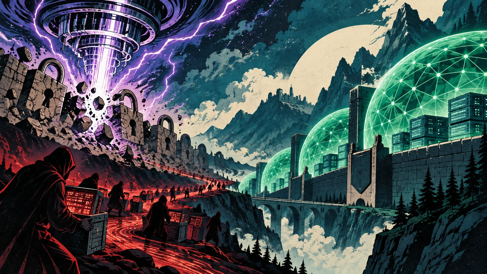 Illustrated cybersecurity scene for Post-Quantum Cryptography