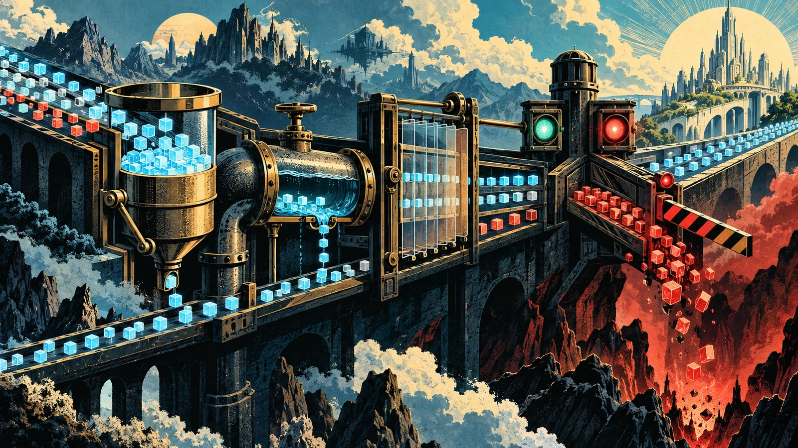 Illustrated cybersecurity scene for API Rate Limiting: Algorithms, Keys, and 429s