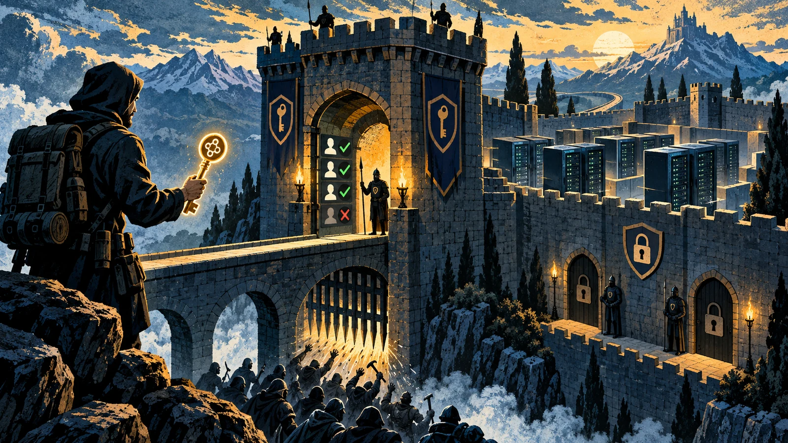 Illustrated cybersecurity scene for SSH Hardening Guide: Key-Only Auth, Bastions, and Lockdown