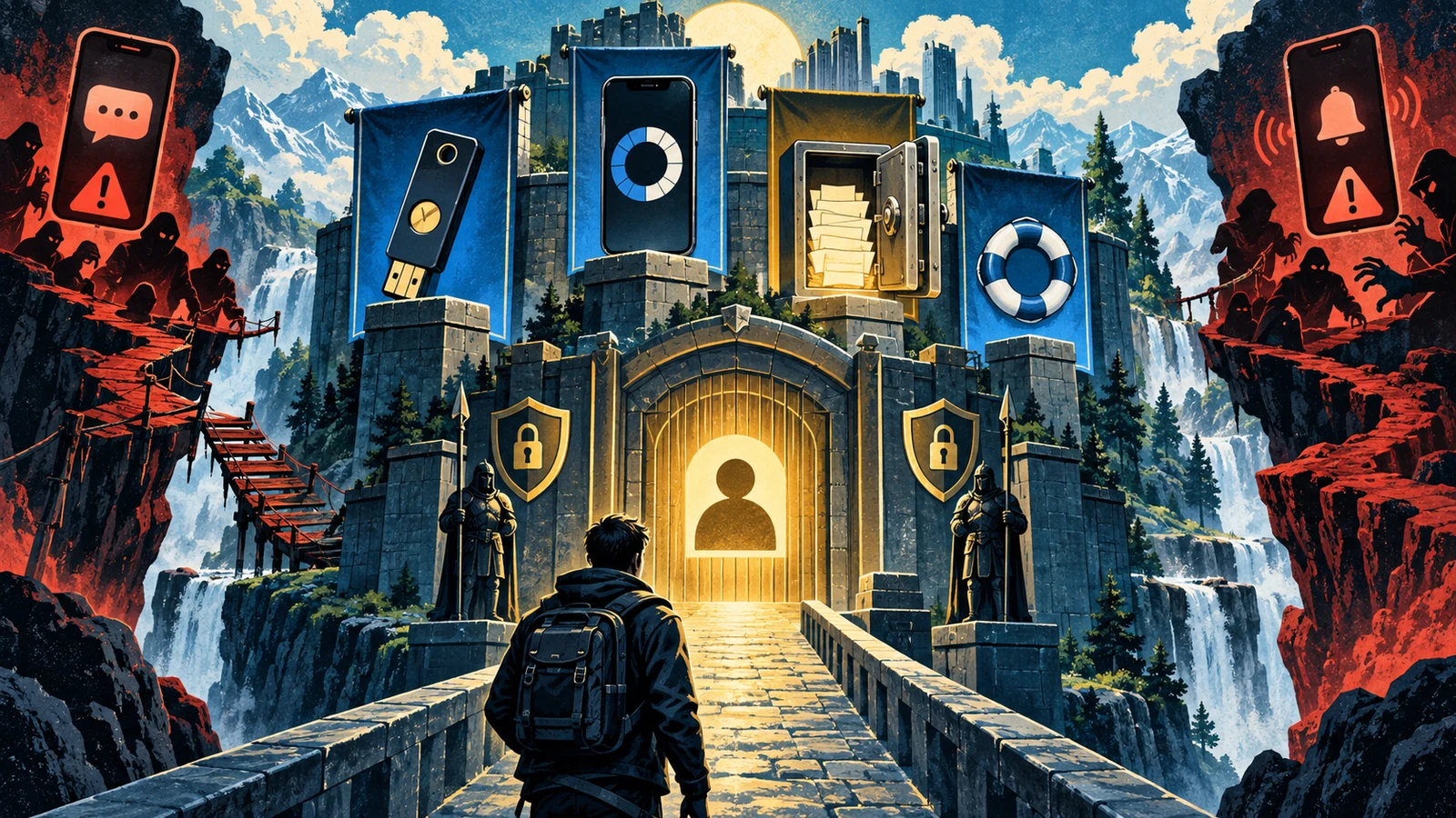 Illustrated cybersecurity scene for How to Set Up Two-Factor Authentication (2FA) Properly