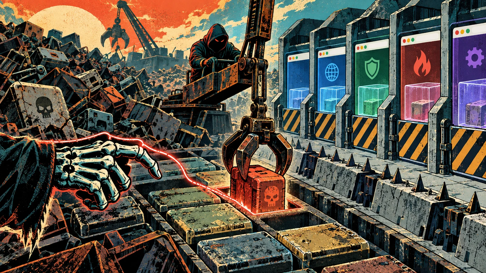 Illustrated cybersecurity scene for Use-After-Free: Dangling Pointers & Reused Objects
