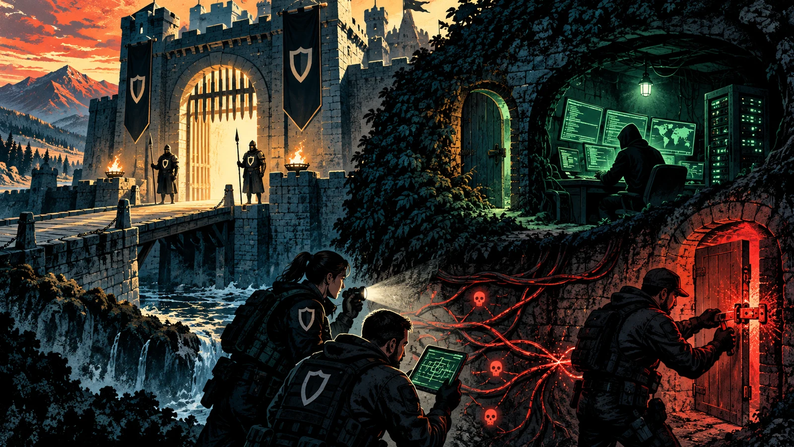 Illustrated cybersecurity scene for Backdoor: Hidden Access and Web Shells