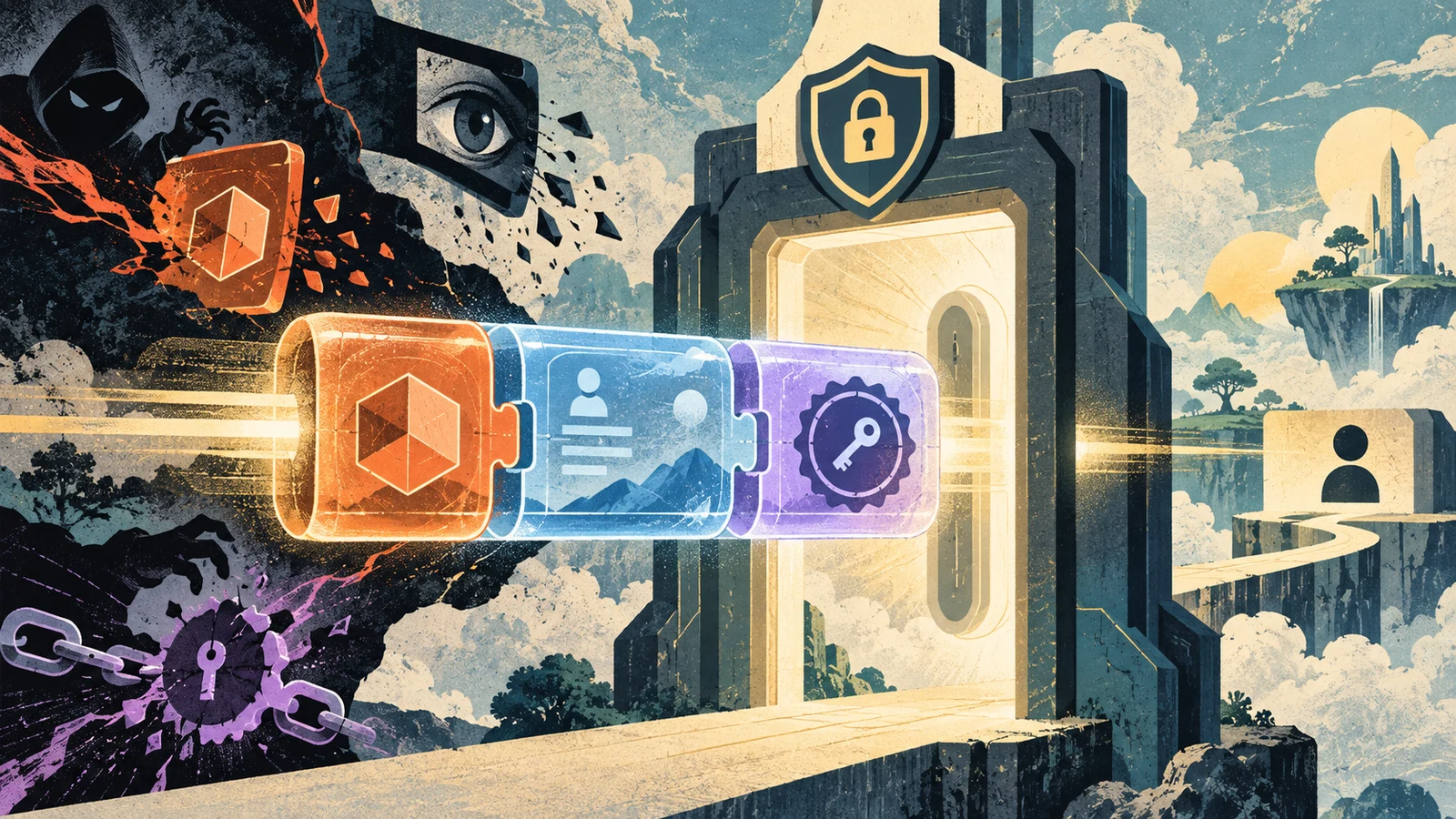 Illustrated cybersecurity scene for JWT: JSON Web Tokens