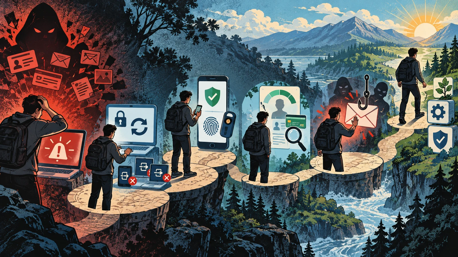 Illustrated cybersecurity scene for What to Do After a Data Breach: Step-by-Step Response