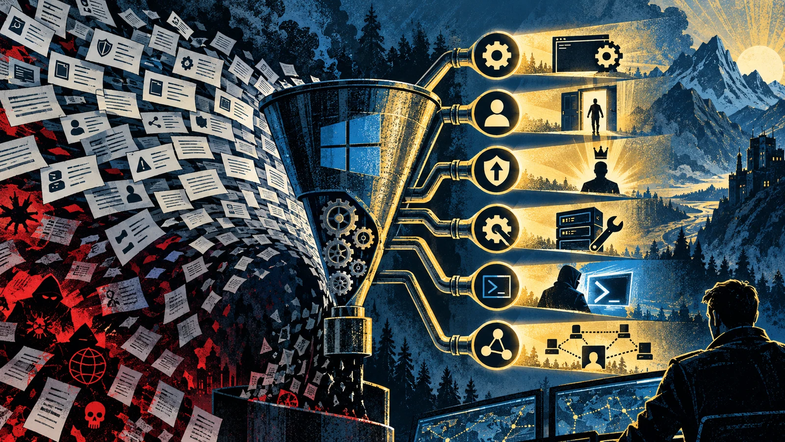 Illustrated cybersecurity scene for Windows Event IDs: The Highest-Signal Logs for Detection