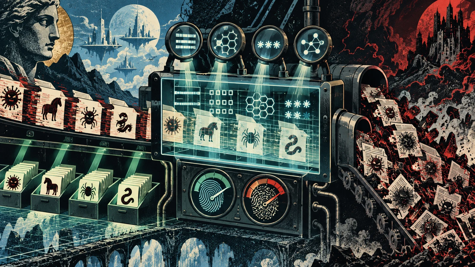 Illustrated cybersecurity scene for YARA Rules: Pattern Matching for Malware Identification
